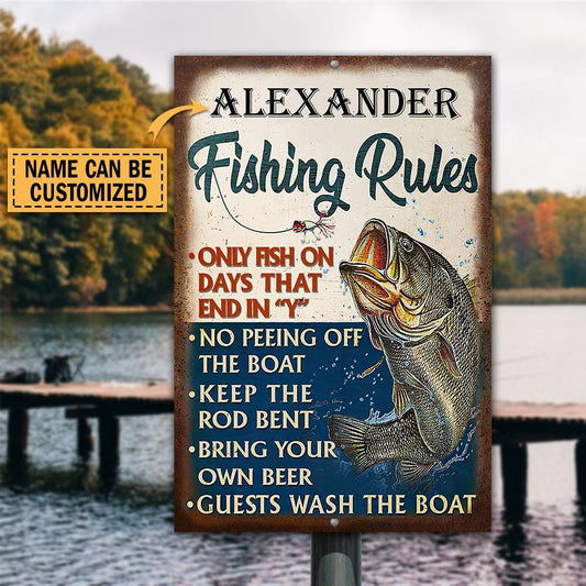 Personalized Fishing Rules Only Fish On Days Customized Classic Metal Signs