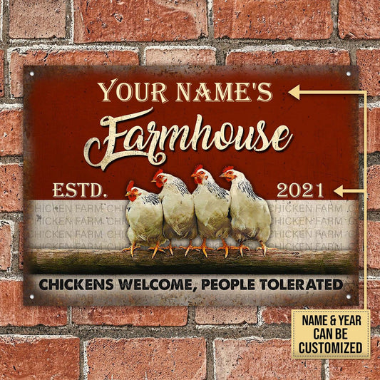 Personalized Chicken Farm House People Tolerated Customized Classic Metal Signs