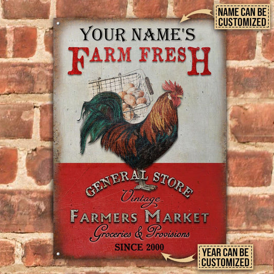 Personalized Chicken Farm Fresh Groceries & Provisions Customized Classic Metal Signs