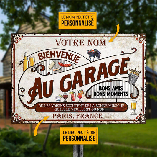 Garage, Grillades et bonne Musique - Enseigne Métallique Classique