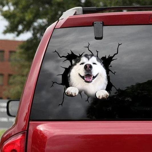 Siberian Husky Crack Car Sticker, Toilet Sticker, Fridge Sticker 25