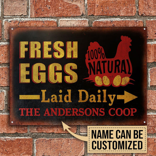 Personalized Chicken Fresh Eggs Laid Daily Customized Classic Metal Signs