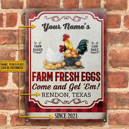 Personalized Chicken Fresh Eggs Flannel Custom Classic Metal Signs