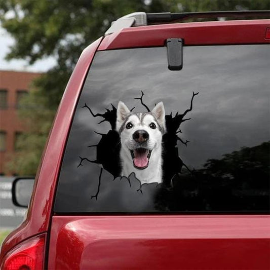 Siberian Husky Crack Car Sticker, Toilet Sticker, Fridge Sticker 30