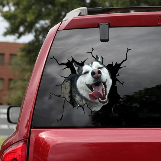 Siberian Husky Crack Car Sticker, Toilet Sticker, Fridge Sticker 36