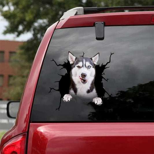 Siberian Husky Crack Car Sticker, Toilet Sticker, Fridge Sticker 3