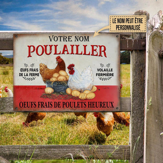 Ouefs Frais De Poulets Heureux - Enseigne Métallique Classique