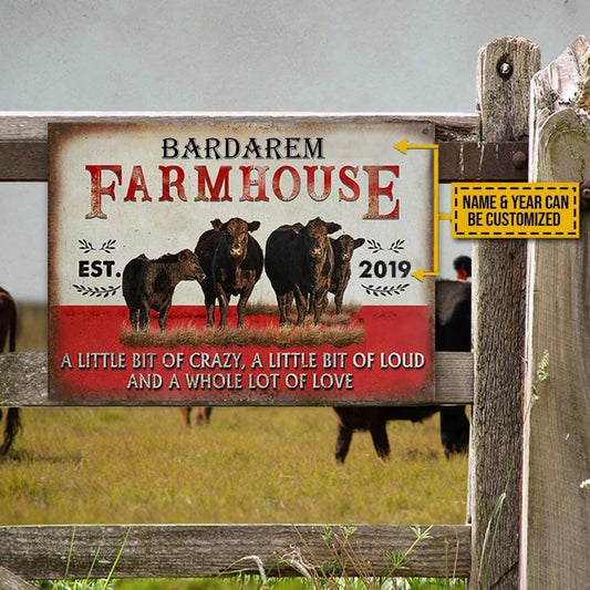 Personalized Black Angus Fun Farm House A Little Bit Of Crazy Classic Metal Signs