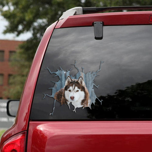 Siberian Husky Crack Car Sticker, Toilet Sticker, Fridge Sticker 15