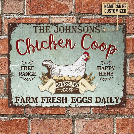 Personalized Chicken Free Range Happy Hens Customized Classic Metal Signs