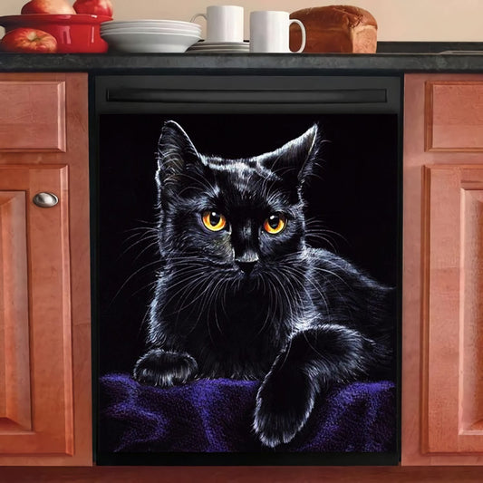 Black Cat On Purple Velvet BC51 TTH220198 NBY Decor Kitchen Dishwasher