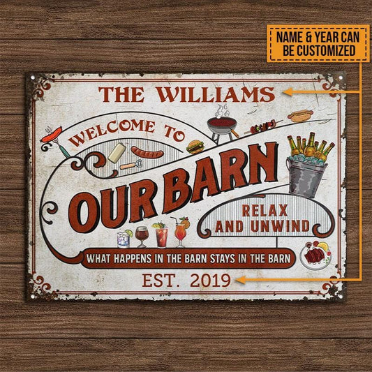 Personalized Red Farm Barn What Happens Custom Classic Metal Signs