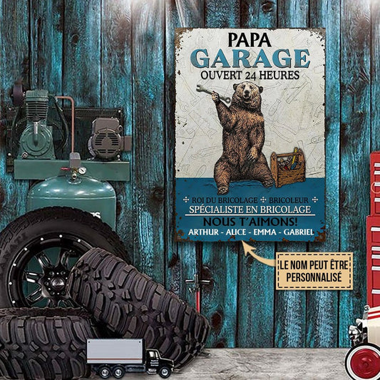 Ours, Papa Garage - Enseigne Métallique Classique