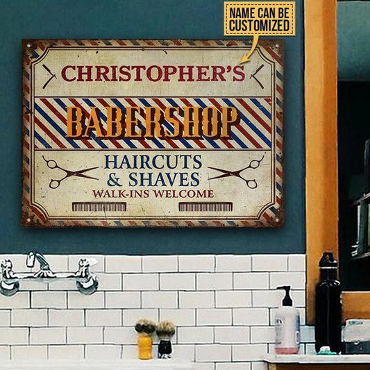 Personalized Barbershop Walk-Ins Welcome Customized Classic Metal Signs