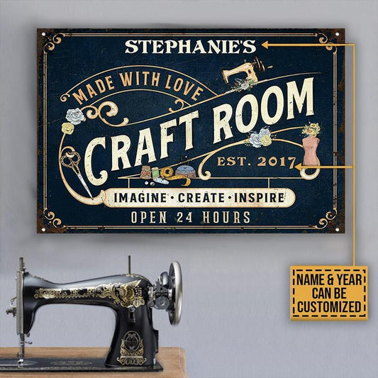 Personalized Sewing Craft Room Imagine Customized Classic Metal Sign