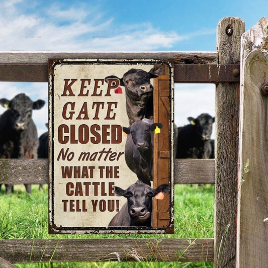 Black Angus Cattle Lovers Keep Gate Closed Metal Sign