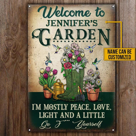 Gardening I'm Mostly Peace Love & Light Custom Classic Metal Signs, Garden Decorating Ideas, Outdoor Decor