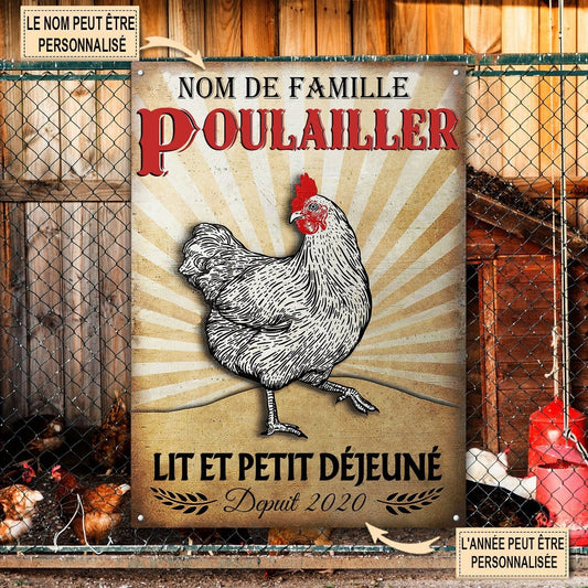 Poulailler. Lit Et Petit Déjeuné - Enseigne classique en métal