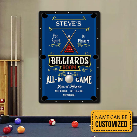 Personalized Billiard Room The All In Game Metal Sign